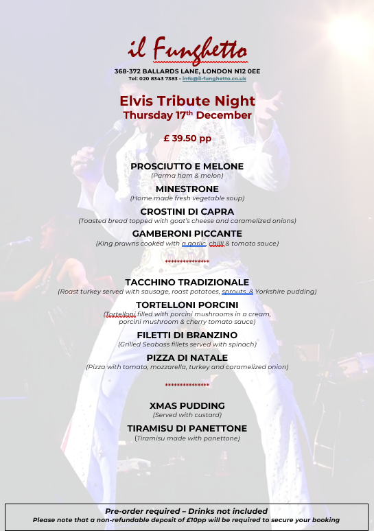 il funghetto elvis tribute party menu